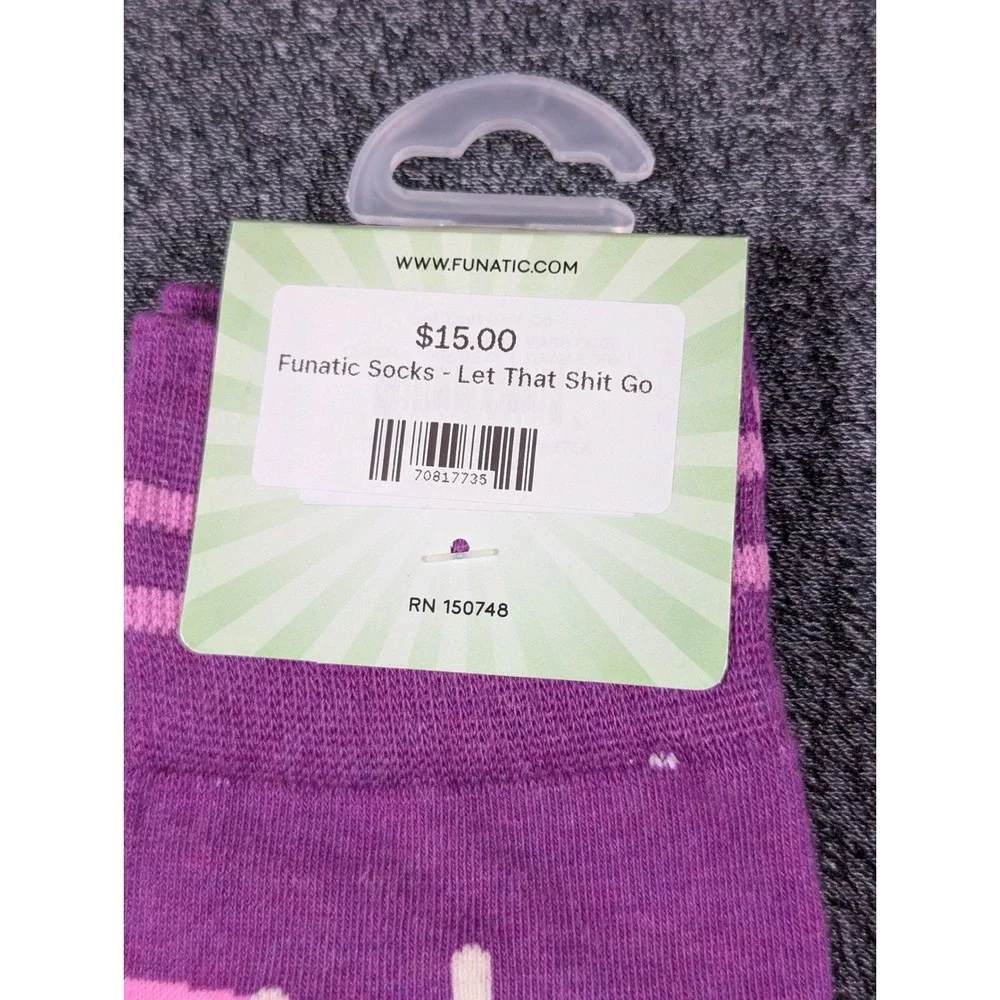 Funatic Let That Shit Go Crew Socks Purple Striped Mens 6-11 Womens 7.5-12